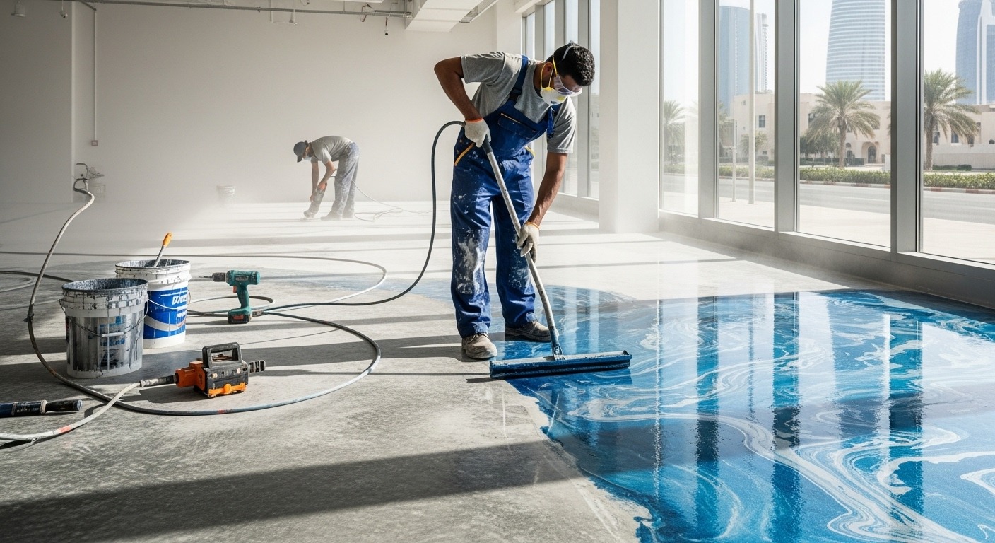 Epoxy flooring installation in a Dubai property