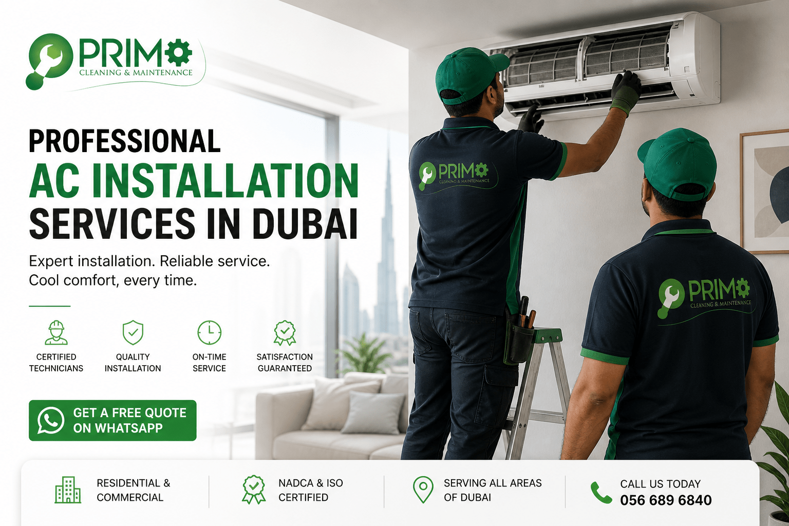 Primo team providing AC installation services in Dubai