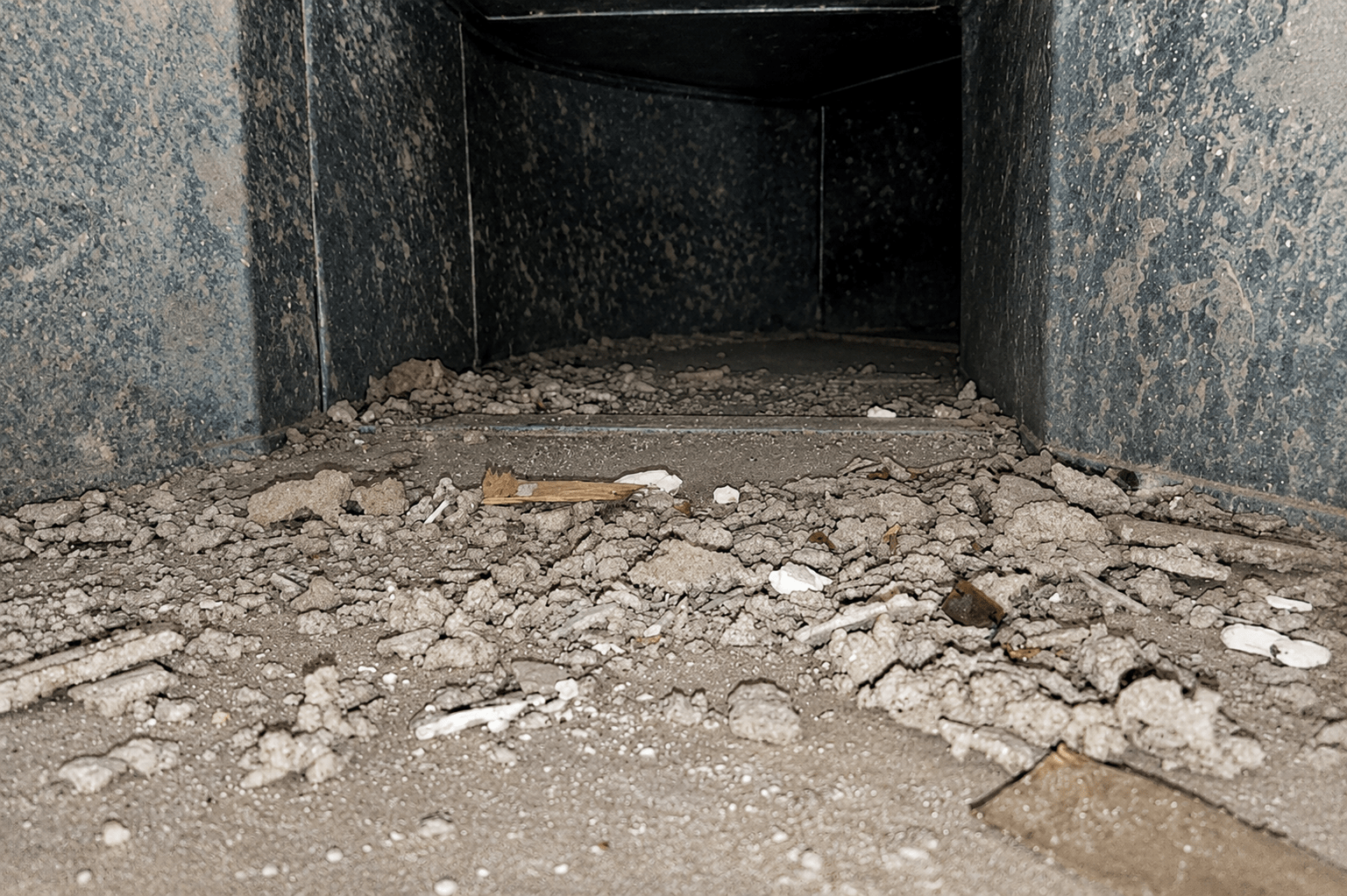 Before AC duct cleaning showing dust buildup inside duct in Dubai
