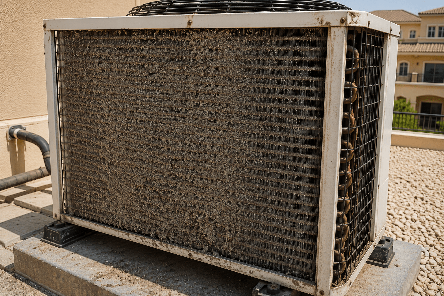 Before AC coil cleaning showing dust buildup in Dubai