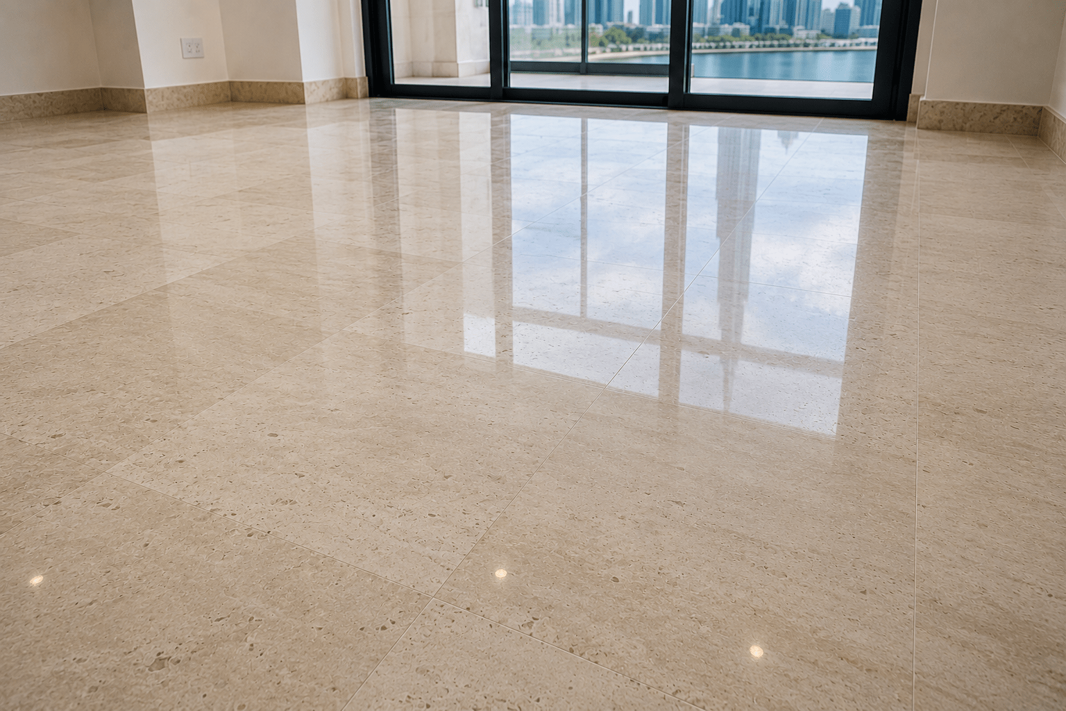 Travertine floor after restoration in Dubai