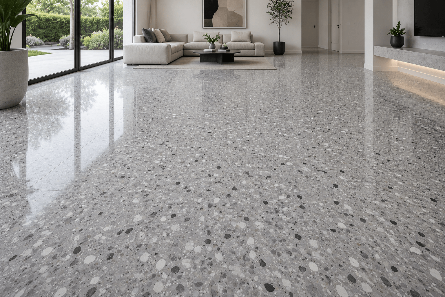 Grey terrazzo floor polishing Dubai