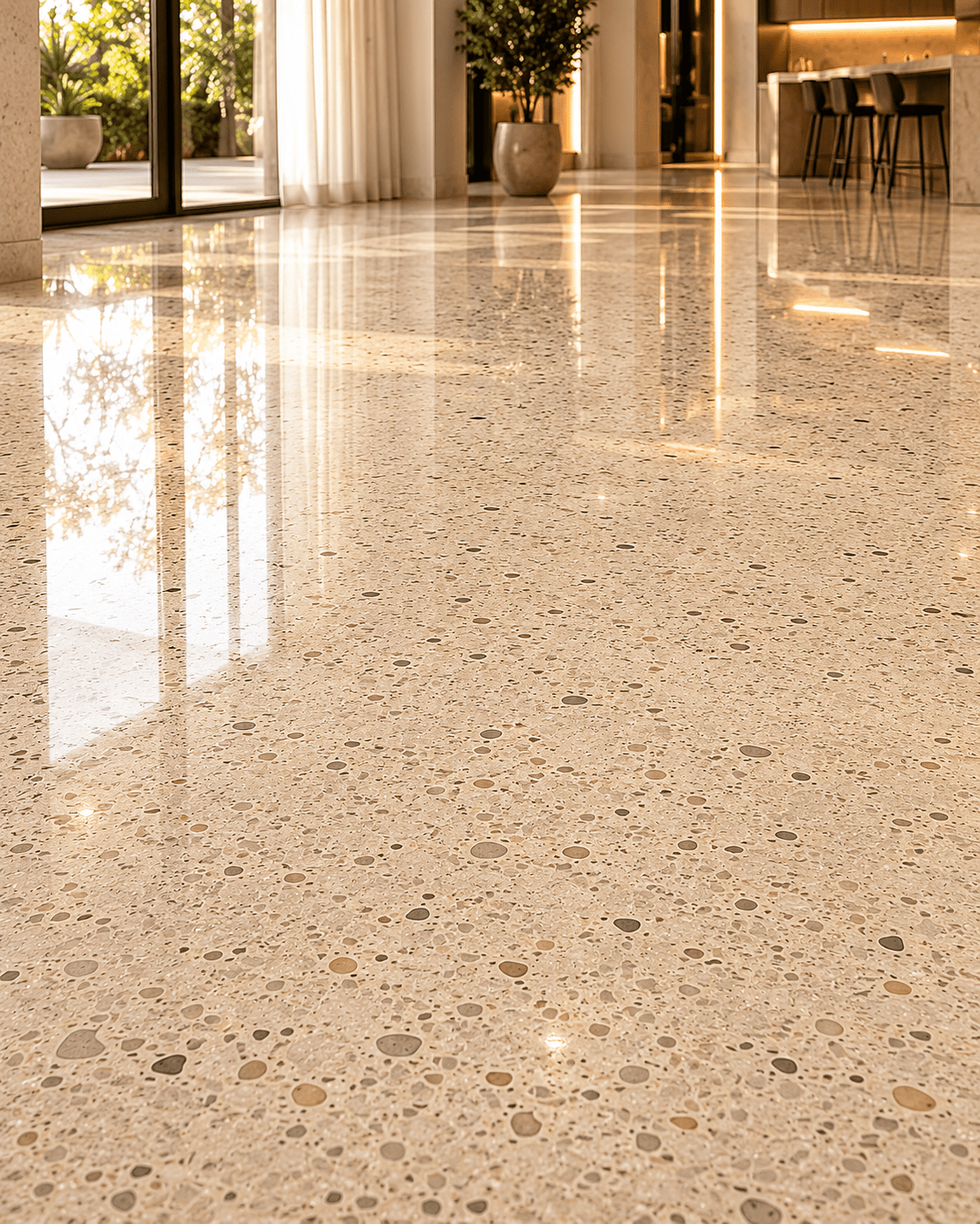 Terrazzo polishing process in Dubai villa