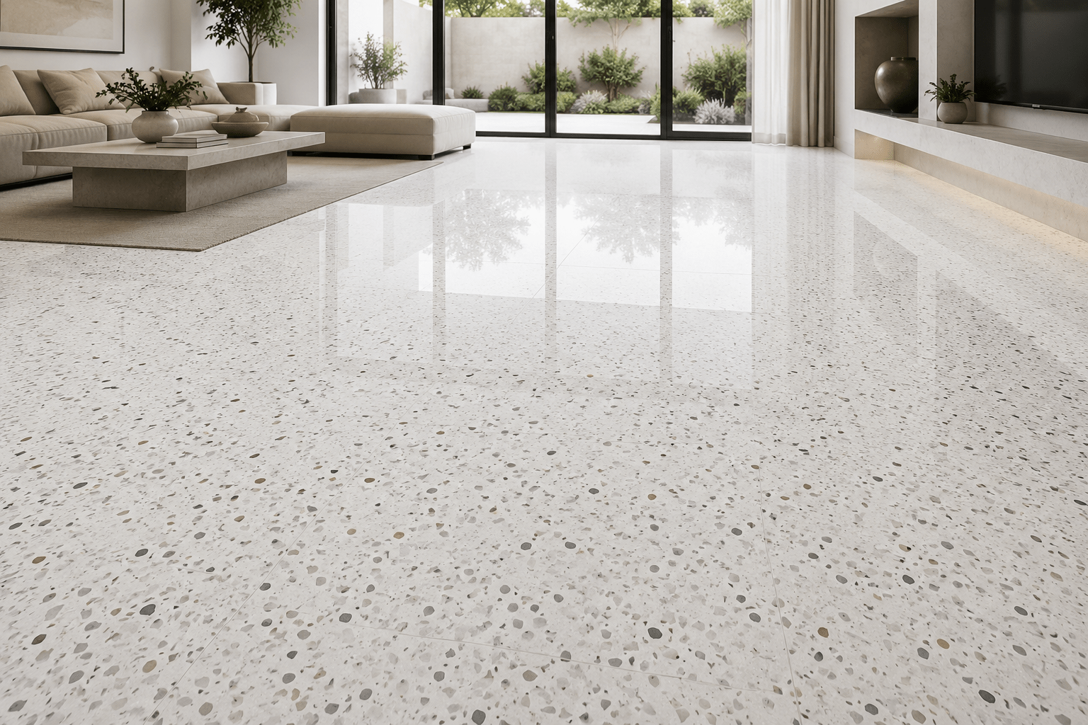 White terrazzo floor polishing Dubai
