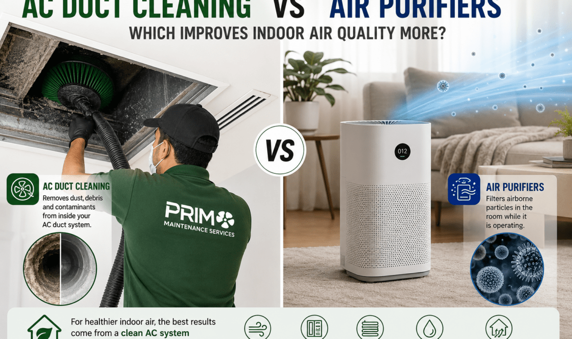 AC duct cleaning vs air purifiers comparison showing how each improves indoor air quality in Dubai homes