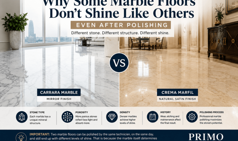 Why some marble floors do not shine like others after polishing in Dubai